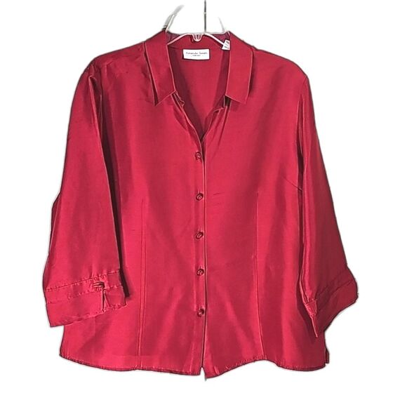 Silk Blouse by Amanda Smith 3/4 Sleeve Red Size 14 - Picture 1 of 5